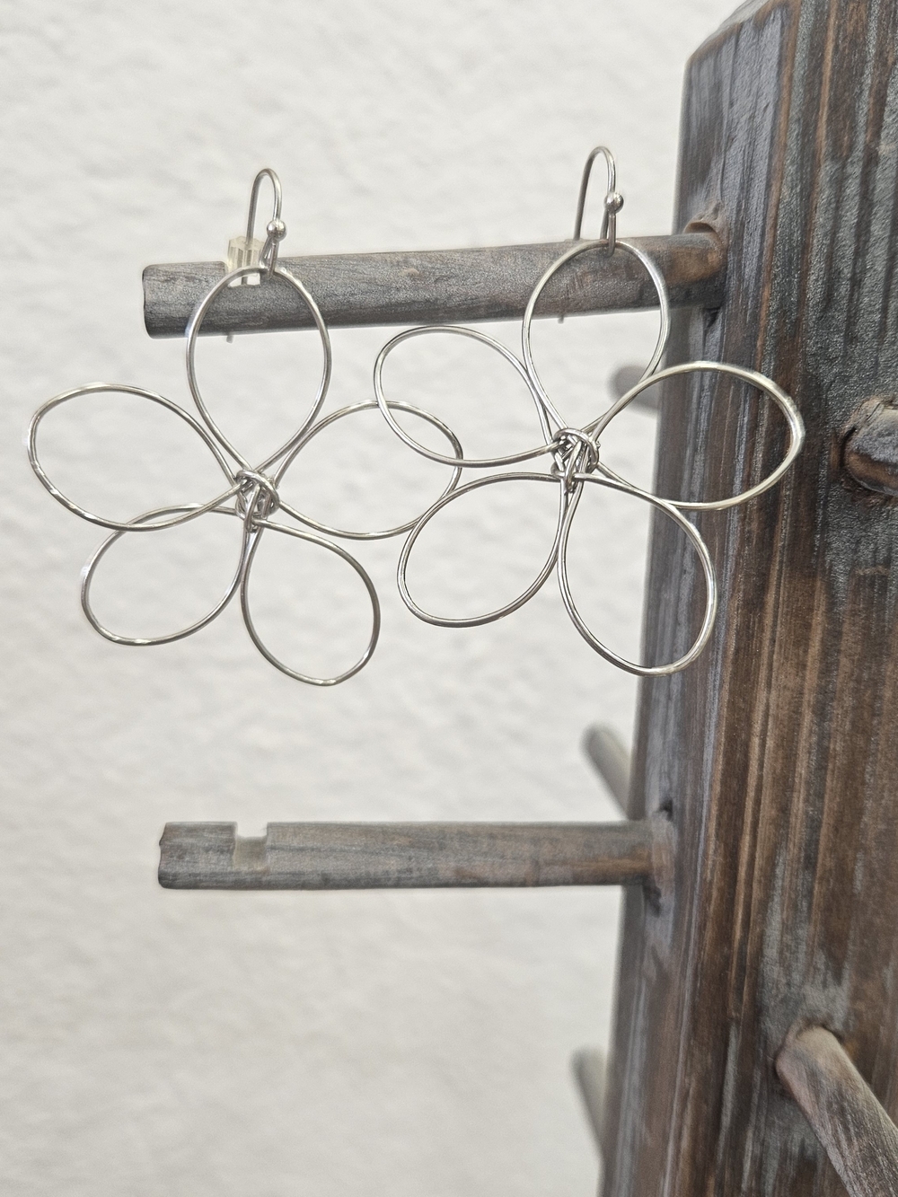 Silver Floral Wire Drop Earrings - Lightweight Women Jewelry
